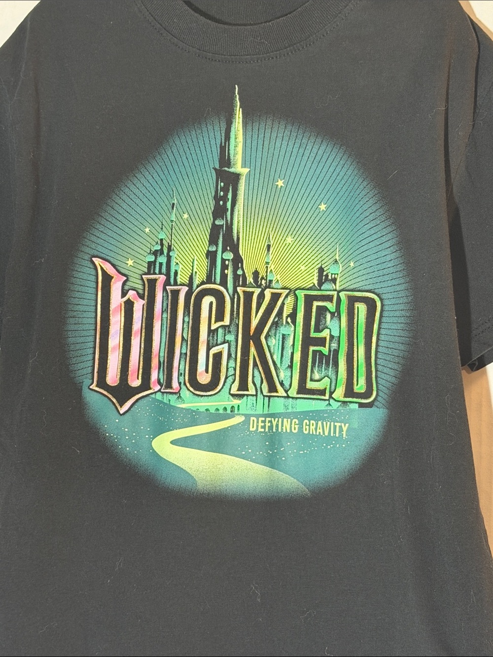 Hybrid Apparel Wicked 'Defying Gravity' Black Tee with Green & Teal Gradient